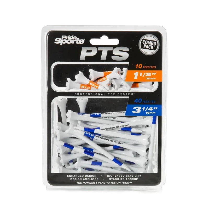 Pride Evolution Plastic Golf Tee Combo Pack, Assorted Sizes, 40-pk, White, 1-1/2-in & 3-1/4-in Z7205