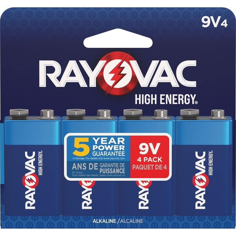 HIGH ENERGY 9V/9 Volt Alkaline Batteries, Long Lasting, All Purpose, 4-pk L3369