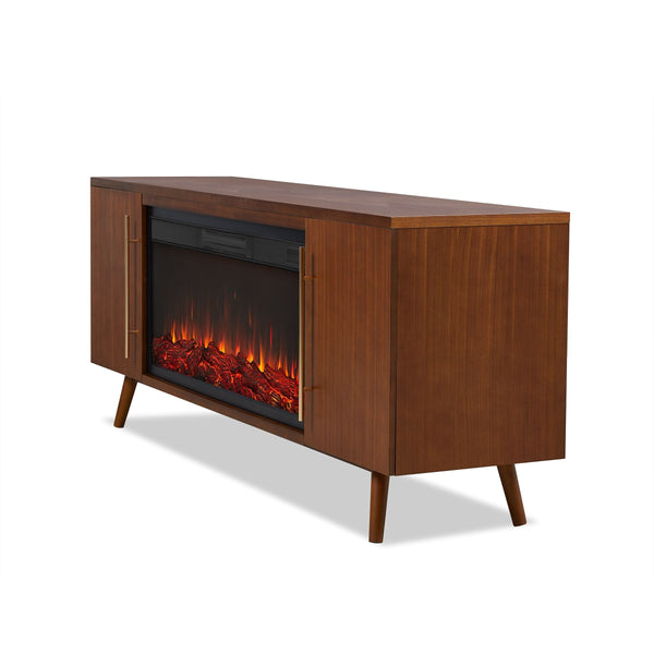 Morris Media Indoor Electric Fireplace TV Stand, 72-in, 1500W, Includes Remote Control & Firebox, Vintage Black Maple I4493
