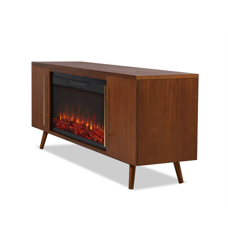 Morris Media Indoor Electric Fireplace TV Stand, 72-in, 1500W, Includes Remote Control & Firebox, Vintage Black Maple I4493