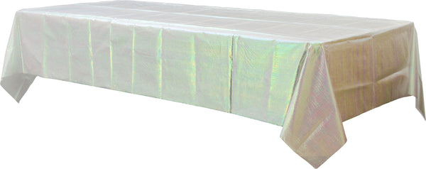 Rectangle Plastic Reusable Table Cover, Opalescent White,54x102-in, for Bachelorette/Bridal Shower/Mother's Day/Baby Shower Z0441