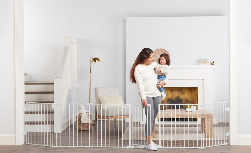 2-in-1 Super Wide Adjustable Baby Safety Gate & Play Yard, White S8582