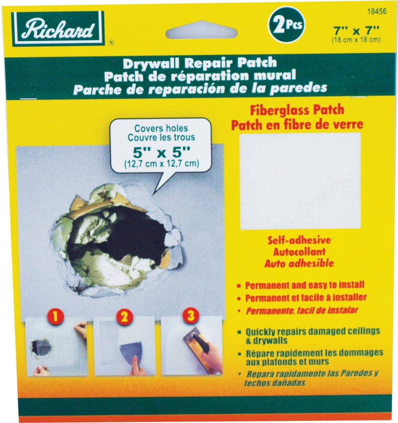 Permanent Self-Adhesive Fibreglass Mesh Drywall Repair Patch Tape, 7 x 7-in, 2-pk H7802