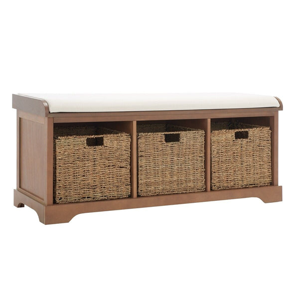 Lonan Wicker Storage Bench, Grey Wash/White, 16.1-in x 47-in x 19.9-in N6427