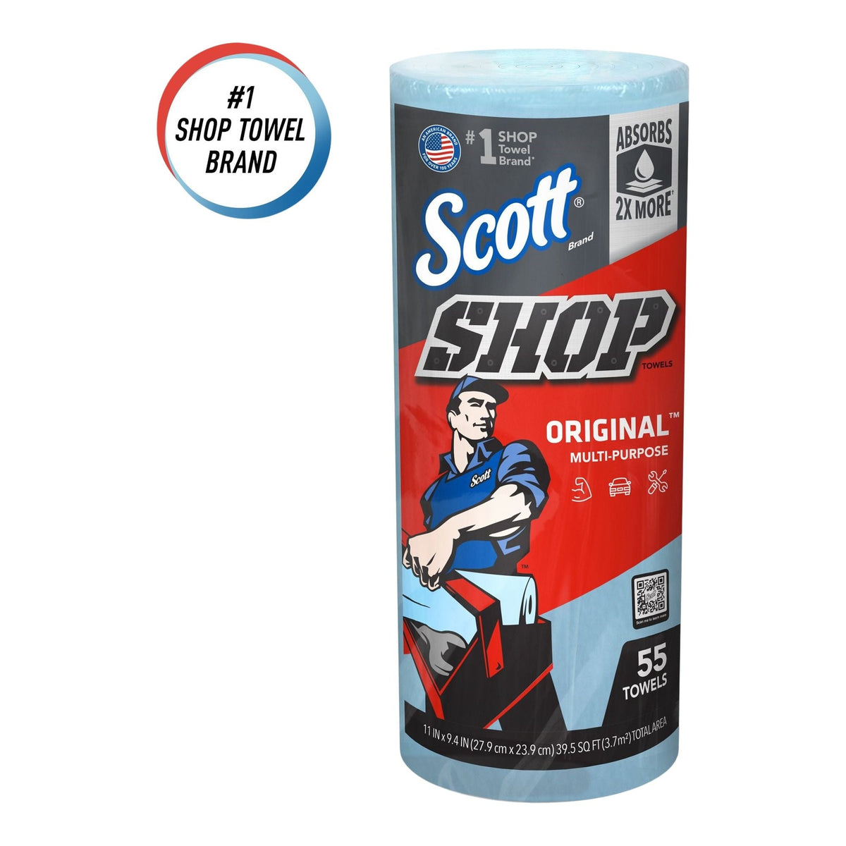 Multi-Purpose Shop Paper Towels, 11" x 9.4", Blue, 55-pk