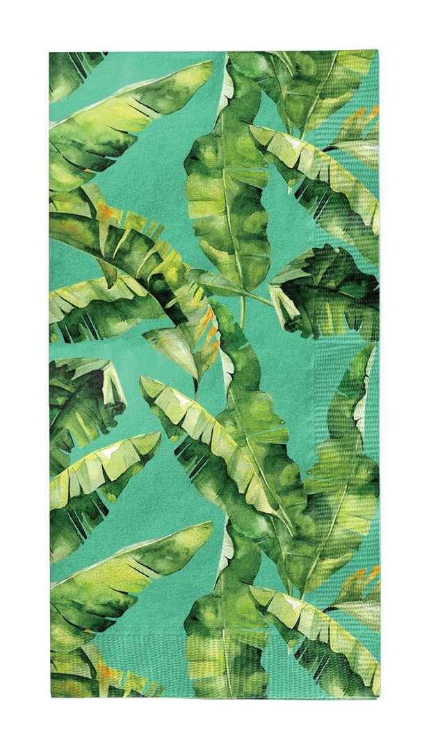 Palm Spring Rectangle Paper Disposable Guest Towel Napkins, Green, 8-in, 20-pk, 3-ply, for Summer Party W0256