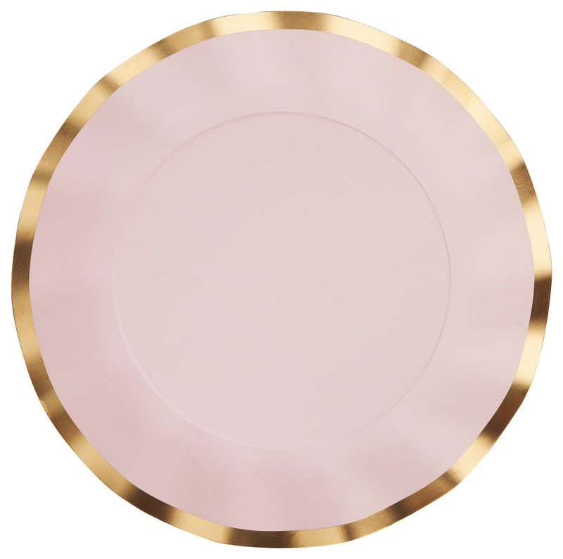 Round Bordered Trimmed Paper Disposable Dinner Plates, Pink/Gold, 10-in, 8-pk, for Valentine's Day/Bridal Shower/Baby Shower A7657