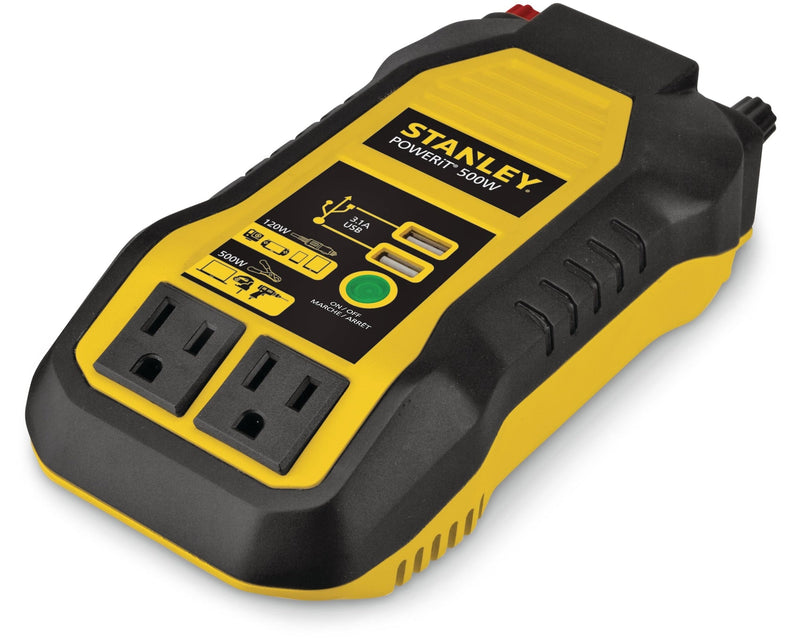 500W Inverter & Power Outlet with Battery Clamps, USB Ports, 12V DC Adapter X5318
