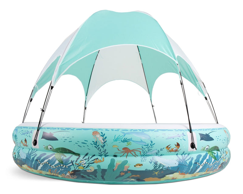 Ocean Life Splash & Play Inflatable 2 Ring Canopy Pool, 86.6” x 86.6” x 64” O9289