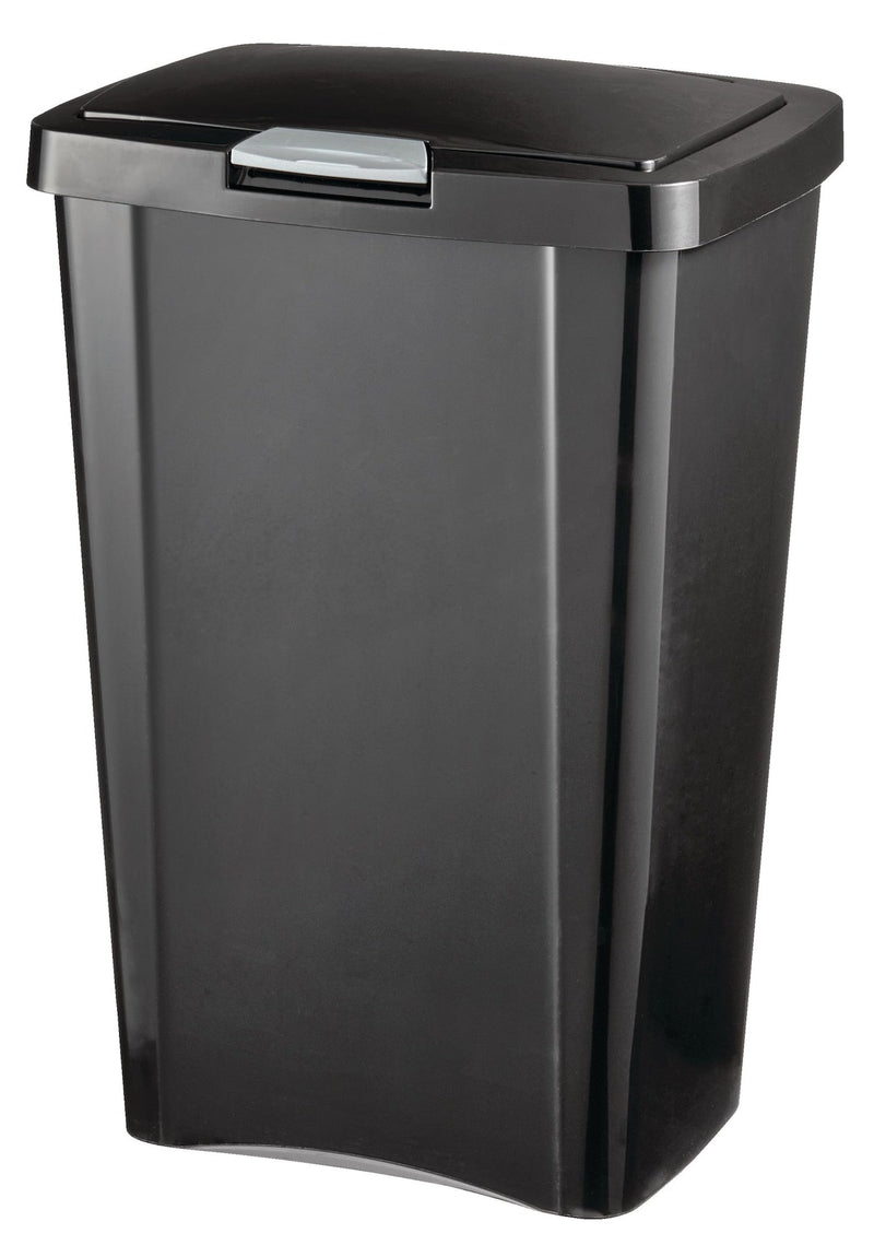 Plastic Rectangular Springloaded Touch Top Garbage Can, Black, 49-L Q6297