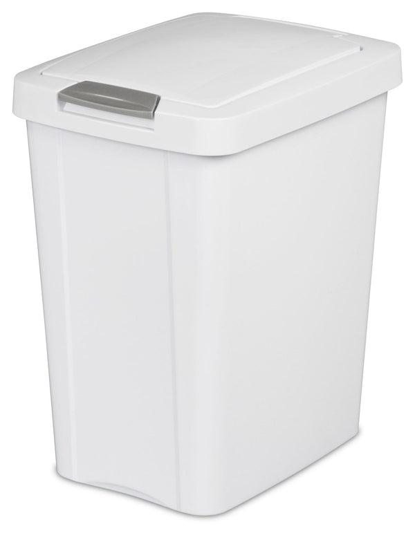 Plastic Rectangular Springloaded Touch Top Garbage Can, White, 28-L Y0378