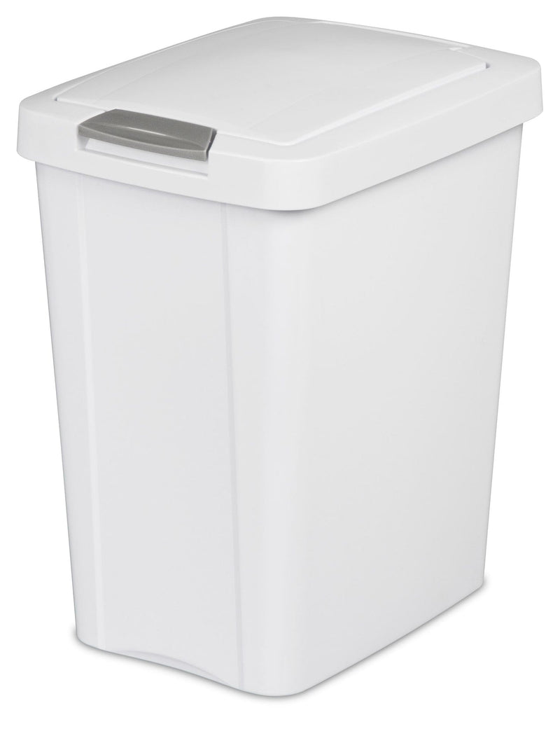 Plastic Rectangular Springloaded Touch Top Garbage Can, White, 28-L Y0378