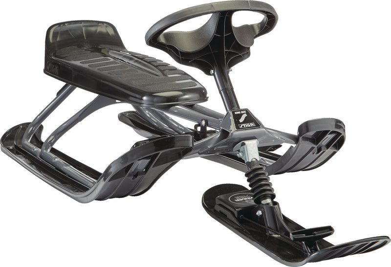 GT King Size Kids' 2-Person Winter Snow Racer Sled with Steering Wheel & Brakes, Grey A2288