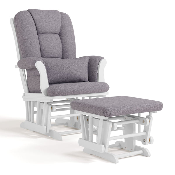 Tuscany Glider & Ottoman Set with Matching Lumbar Cushion, White with Grey Swirl Y9882