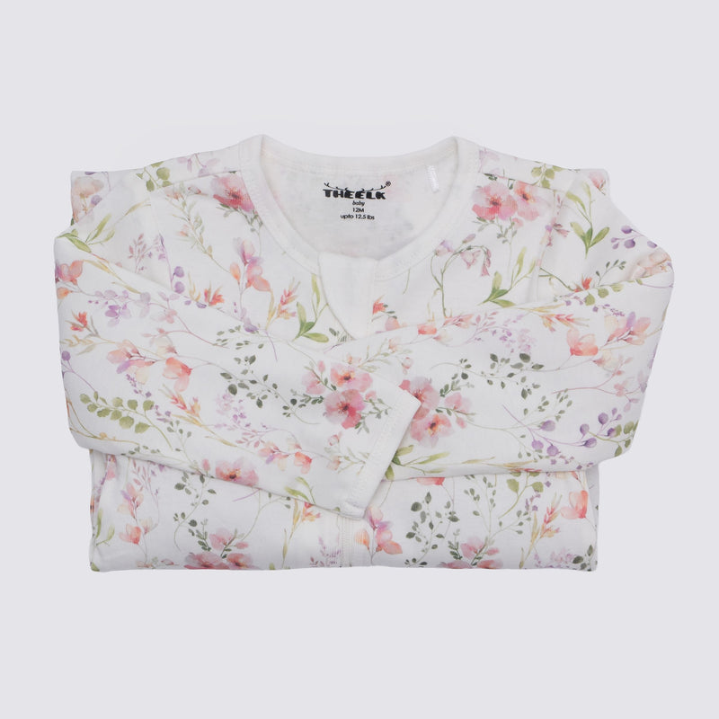 Floral Print Premium Organic Cotton Play and Grow Rib Foot Zippy, Various Sizes B5997