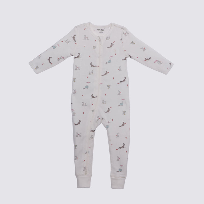 Racoon Print Premium Organic Cotton Play and Grow Rib Foot Zippy, Various Sizes H1373