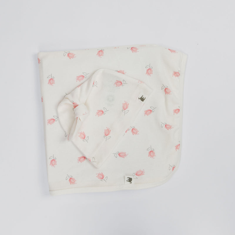 Tulip Print Premium Organic Cotton Blanket and Beanie Set C1226
