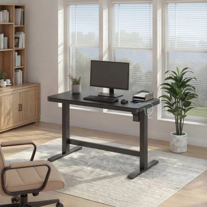 Tresanti Tessa 119.4 cm (47 in.) Adjustable Height Desk with LED Lighting, Black I4580