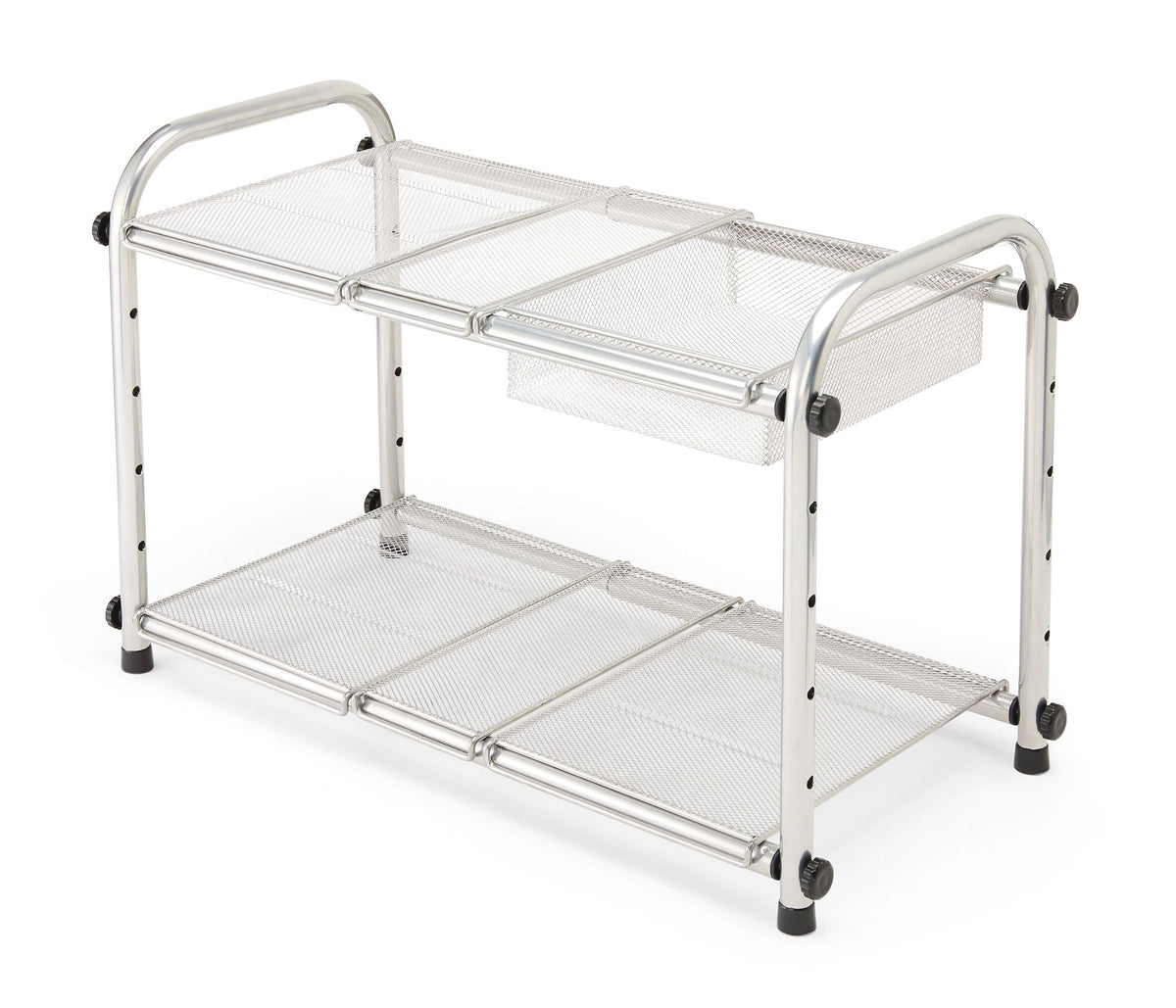 Alpha Under-Sink Expandable & Adjustable Metal Storage Organizer Shelf with Basket, Chrome