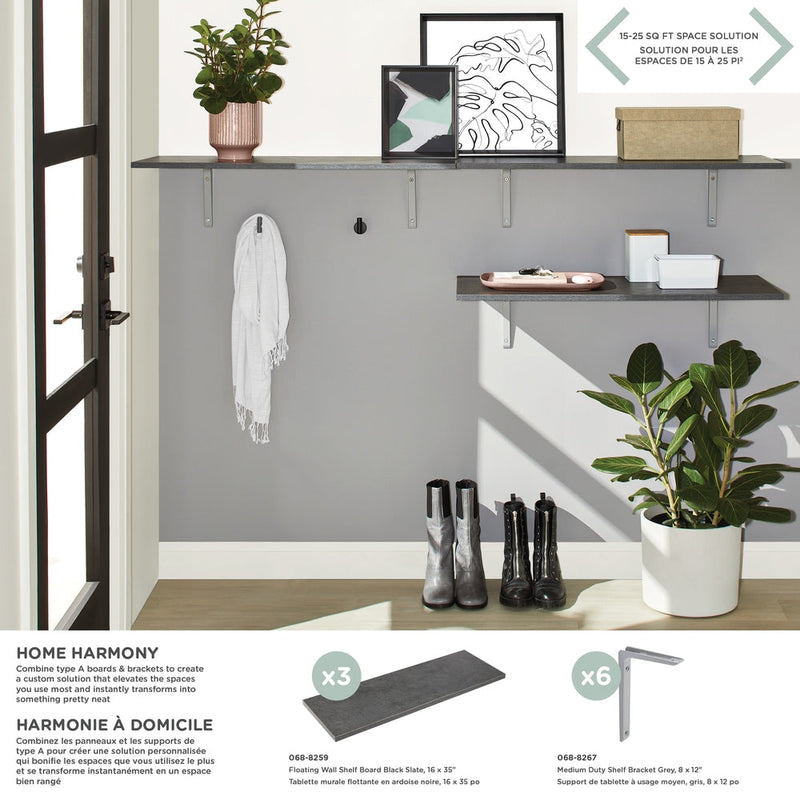 Floating Wall Shelf Board, Black Slate, 16 x 35-in J8216