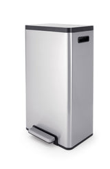 Wide Stainless Steel Rectangular Step Garbage Can with Slow Close Lid, 30-L