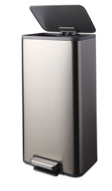 Wide Stainless Steel Rectangular Step Garbage Can with Slow Close Lid, 30-L
