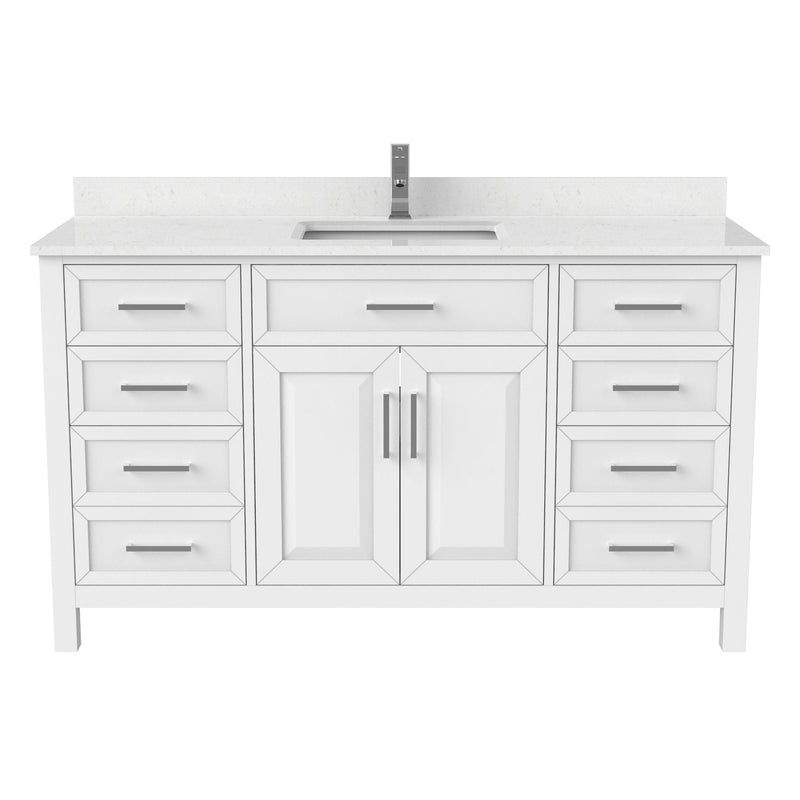 Terrence Undermount Single Sink Stone Top Bathroom Vanity with Drawer & Cabinet Organizer, White, 60-in T9680