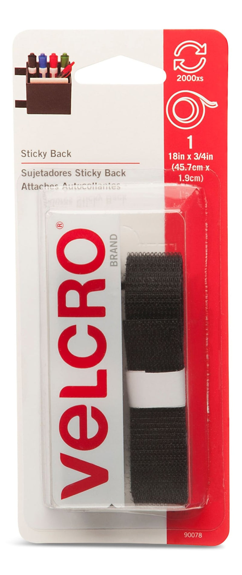 Hook-and-loop Adhesive General Purpose Sticky Back Tape, Black, 18 x 3/4-in, 1-pk P2362