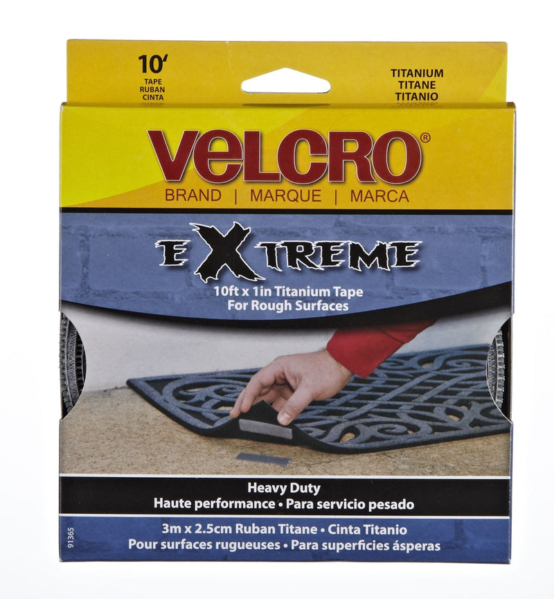 Hook-and-loop Heavy Duty UV-Resistant Extreme Titanium Strip Tape with Permanent Adhesive, 10-ft x 1in, 1-pk U8148