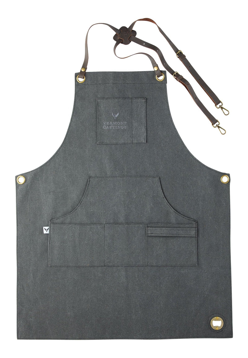 Adjustable Canvas & Leather BBQ Grilling Apron with Pockets, Grey V5966