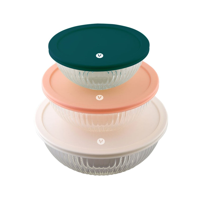 6 piece nesting glass bowl set with lids T7534