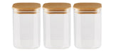 Square Glass Pantry Storage Container Set with Airtight Bamboo Lid, 3 Count