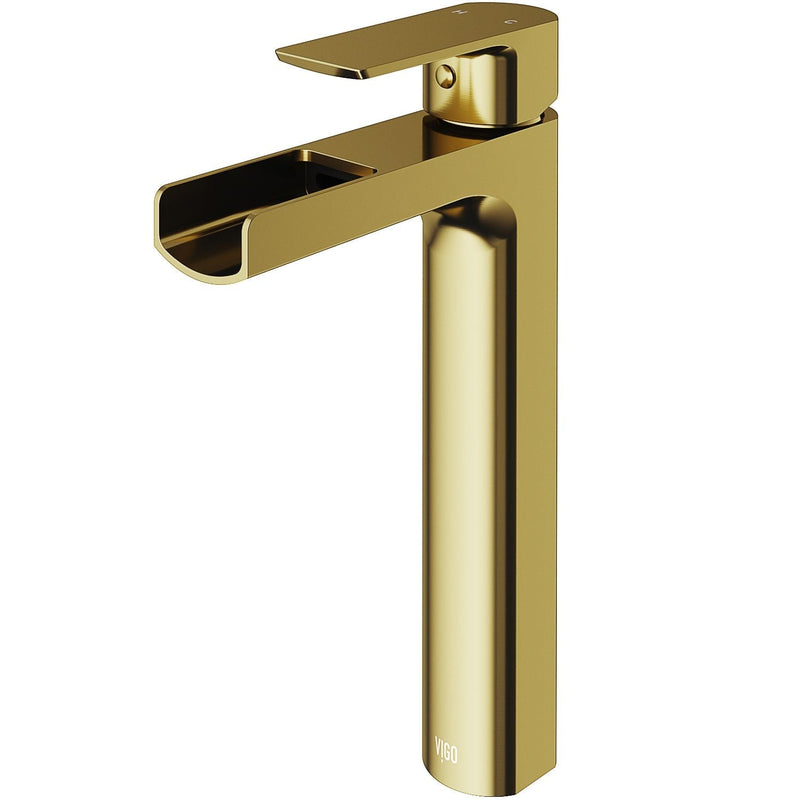 Amada Single Handle Vessel Sink Bathroom Faucet, Matte Brushed Gold J178