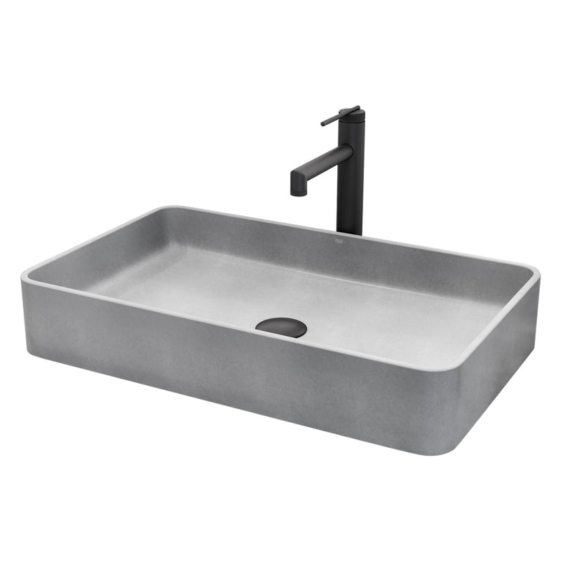 Basilica Gothic Grey Bathroom Sink/Basin Set with Sterling Faucet and Rectangular Vessel N6723