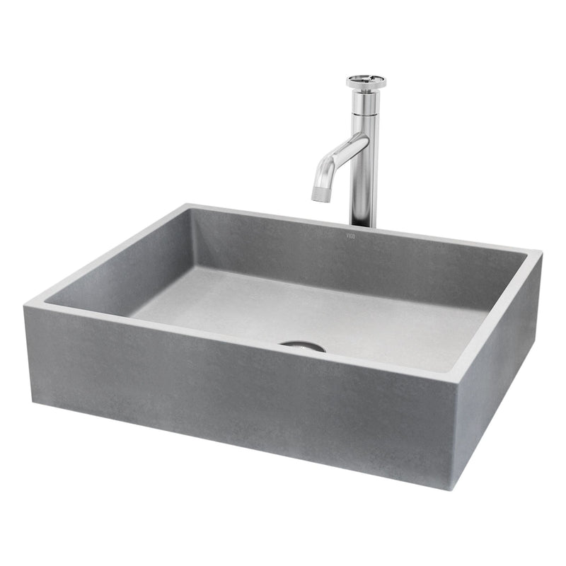 Coca Gothic Grey Bathroom Sink/Basin Set with Cass Faucet and Rectangular Vessel E4244
