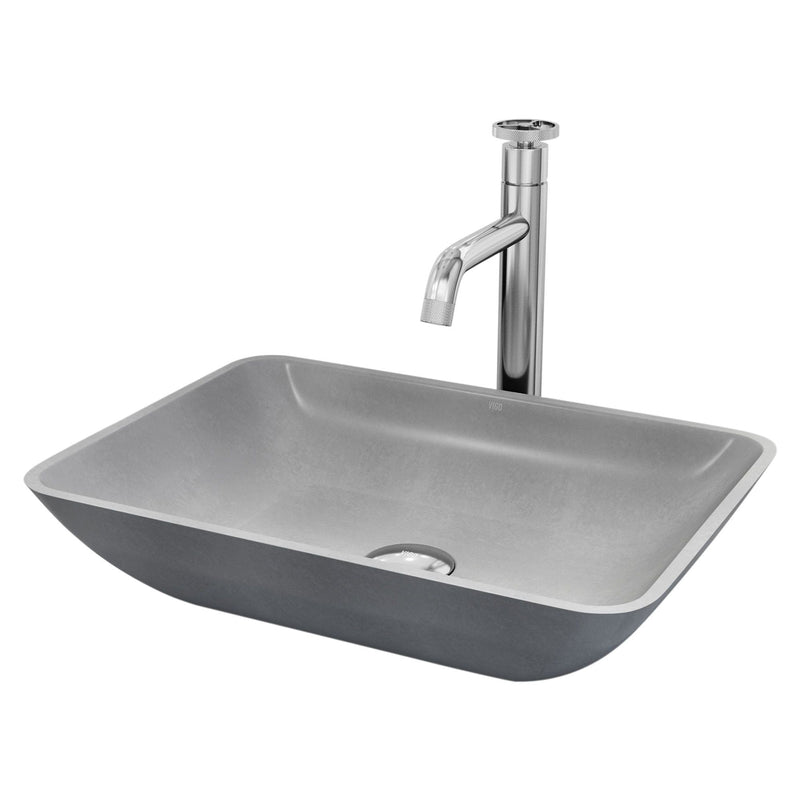Duomo Gothic Grey Bathroom Sink/Basin Set with Cass Faucet and Rectangular Vessel L6718