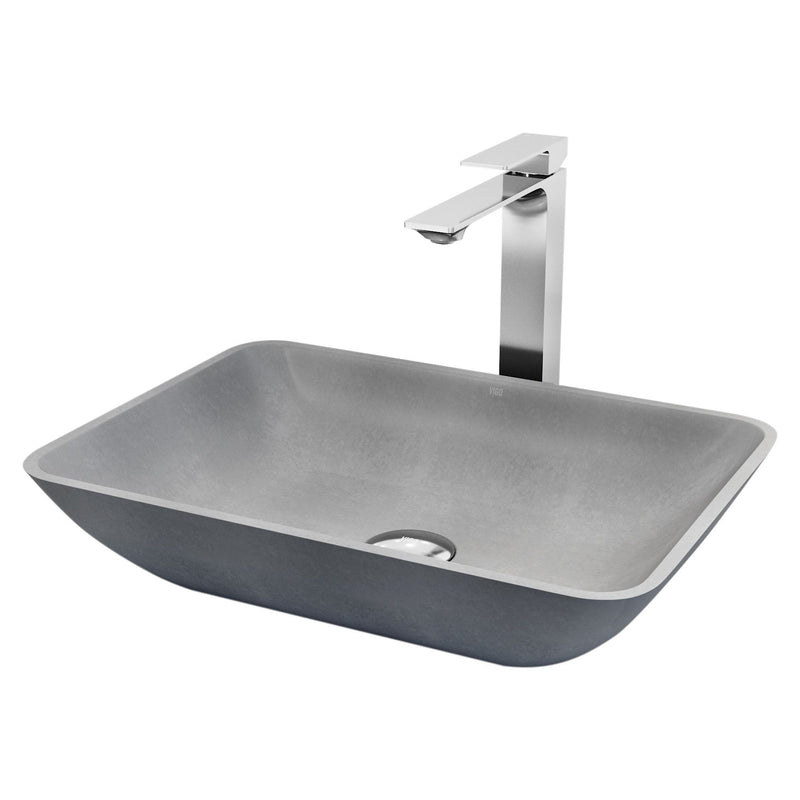 Duomo Gothic Grey Bathroom Sink/Basin Set with Dunn Faucet and Rectangular Vessel D5194