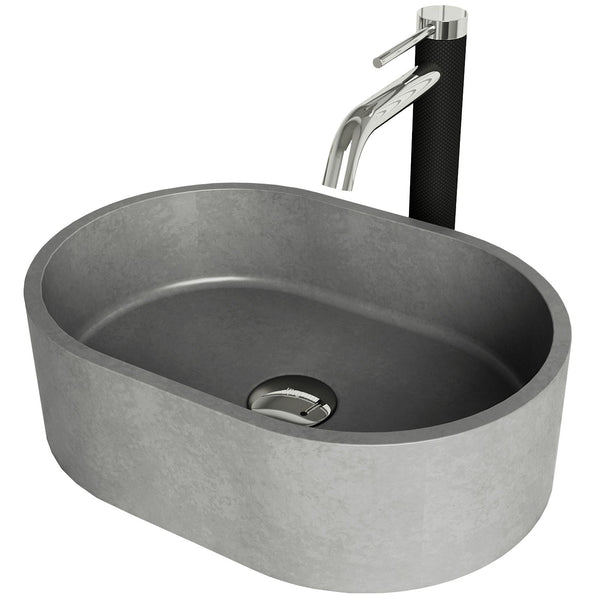 Giralda Gothic Grey Bathroom Sink/Basin Set with Lexington Faucet and Oval Composite Vessel T4049