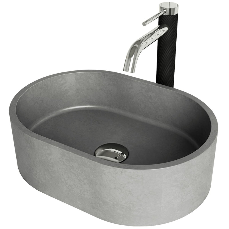 Giralda Gothic Grey Bathroom Sink/Basin Set with Lexington Faucet and Oval Composite Vessel T4049