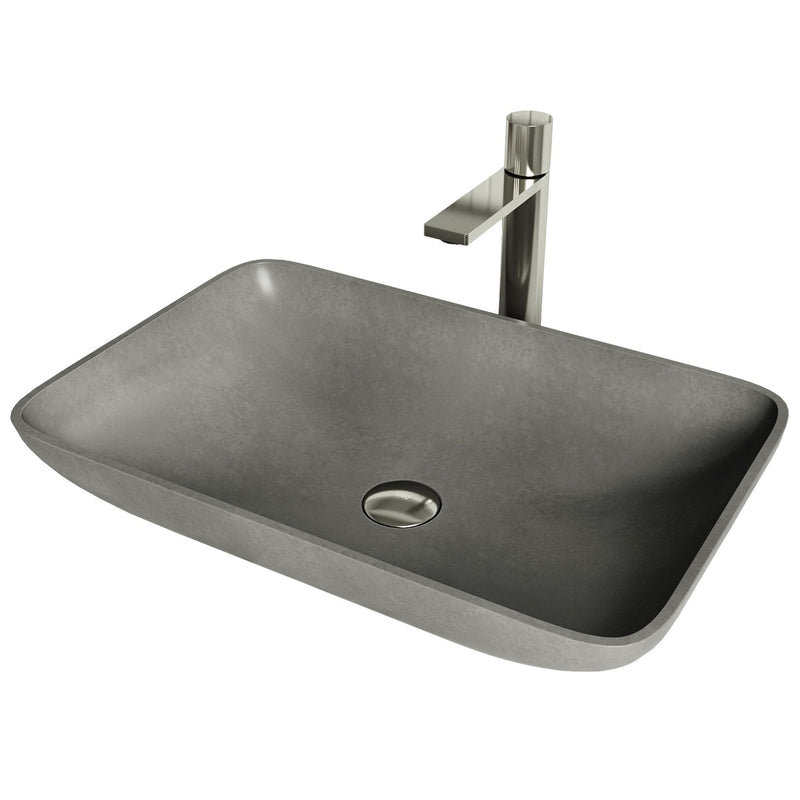Lorca Grey Bathroom Sink/Basin Set with Gotham Faucet and Rectangular Vessel T1247