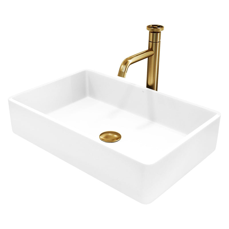 Magnolia White Bathroom Sink/Basin Set with Cass Faucet and Rectangular Composite Vessel A1666