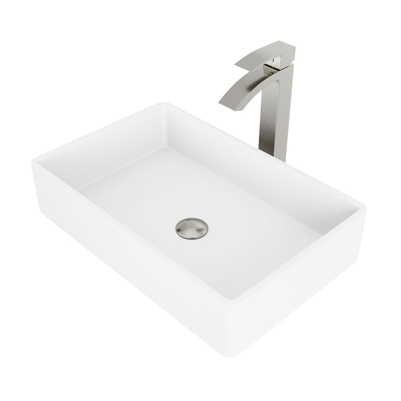 Magnolia White Bathroom Sink/Basin Set with Duris Faucet and Rectangular Composite Vessel T8532