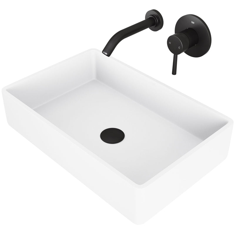 Magnolia White Bathroom Sink/Basin Set with Olus Wall Mount Faucet and Rectangular Composite Vessel O7082