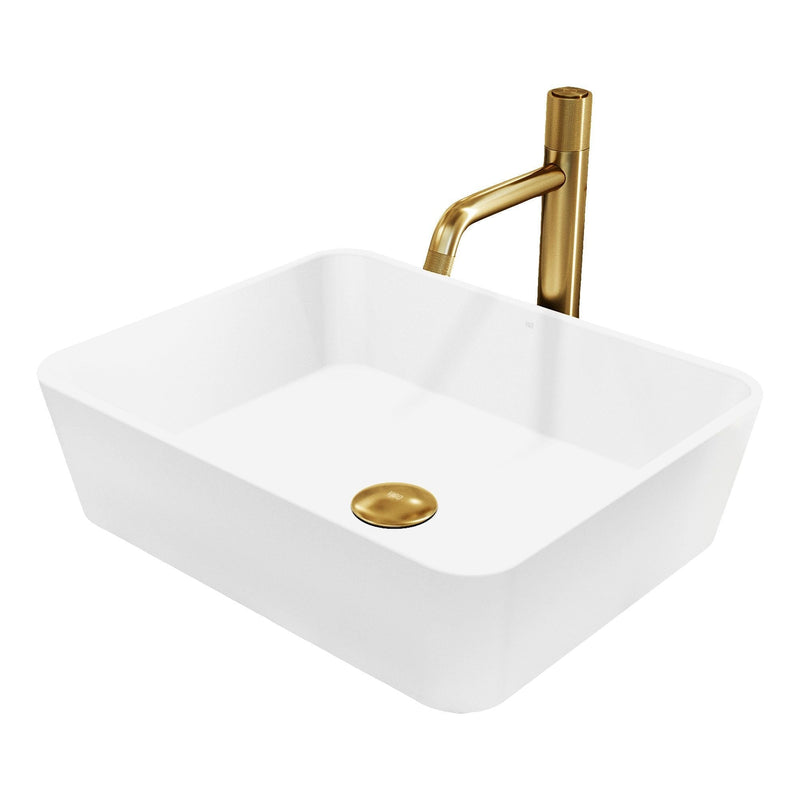 Marigold Matte White Bathroom Sink/Basin Set with Apollo Faucet and Rectangular Composite Vessel P8364