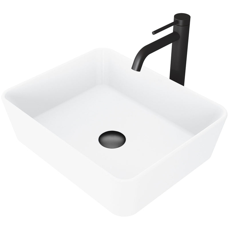 Marigold Matte White Bathroom Sink/Basin Set with Lexington Faucet and Rectangular Composite Vessel D3213
