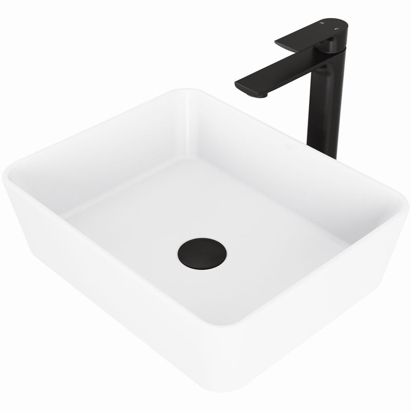 Marigold Matte White Bathroom Sink/Basin Set with Norfolk Faucet and Rectangular Composite Vessel K4826