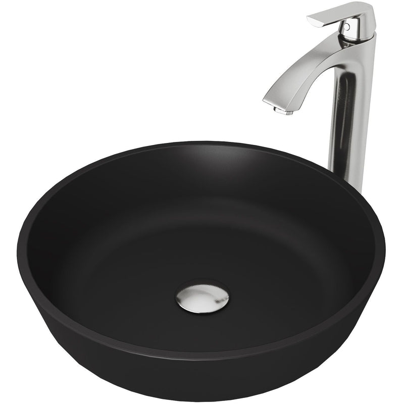 Modus Matte Black Bathroom Sink/Basin Set with Linus Faucet and Round Glass Vessel K5331