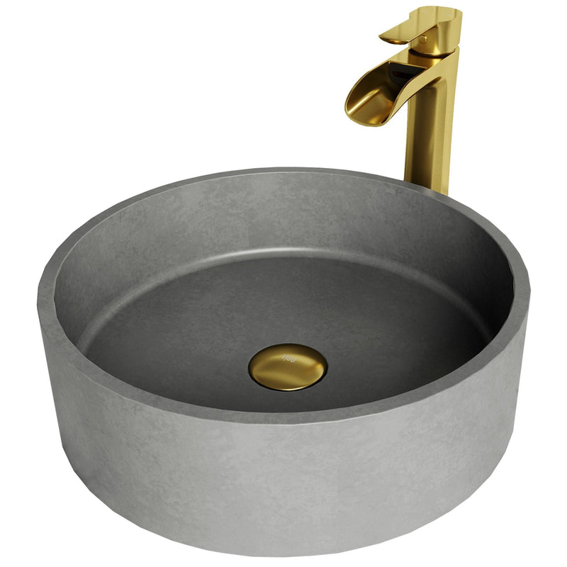 Palermo Gothic Ash Grey Bathroom Sink/Basin Set with Niko Faucet and Round Vessel M6361