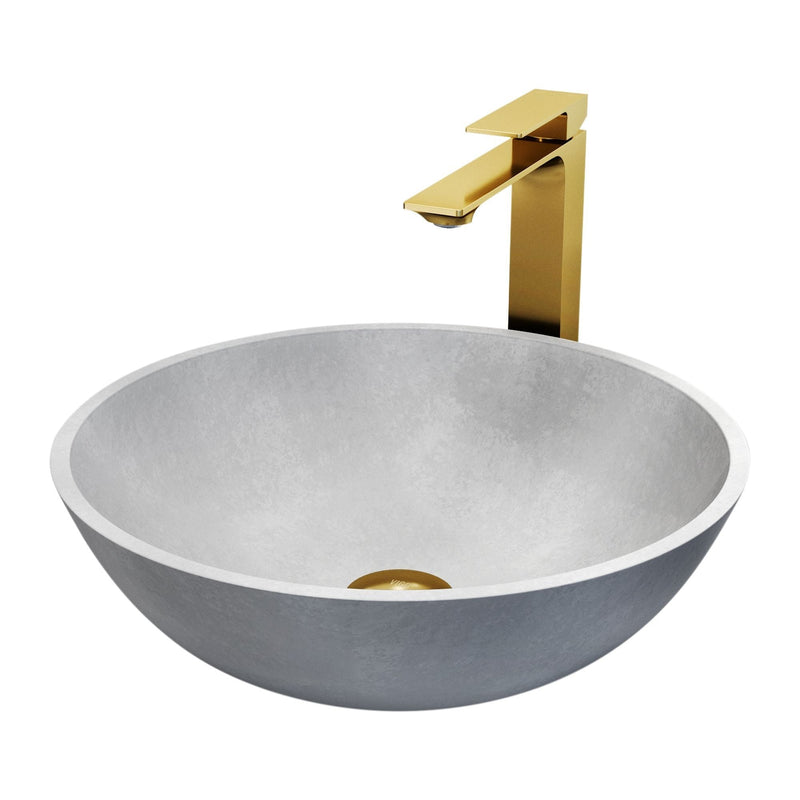 Ravenna Gothic Grey Bathroom Sink/Basin Set with Dunn Faucet and Round Vessel F4708