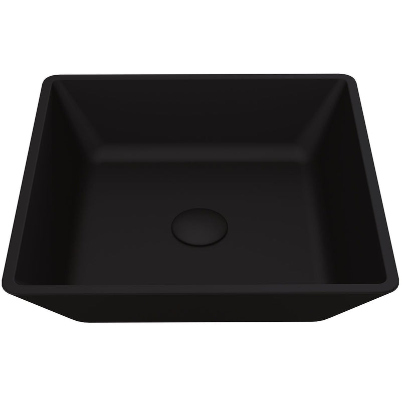 Roma Glass Square Vessel Bathroom Sink/Basin with Rounded Edges & Deep Bowl, Black Q5252